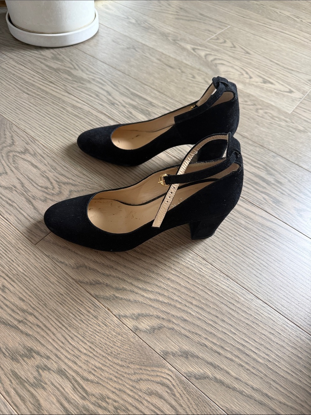 Classic Black Suede Mary Jane Heels with Ankle Strap